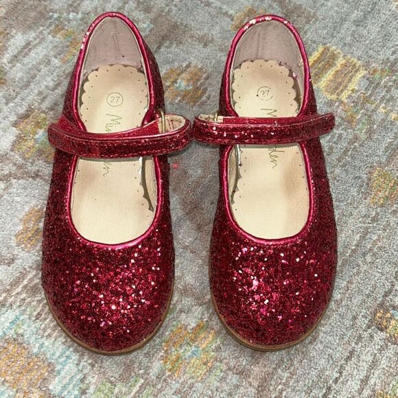 Mini Boden hot pink glitter Mary Jane sz 27 /10 - Picture 1 of 3